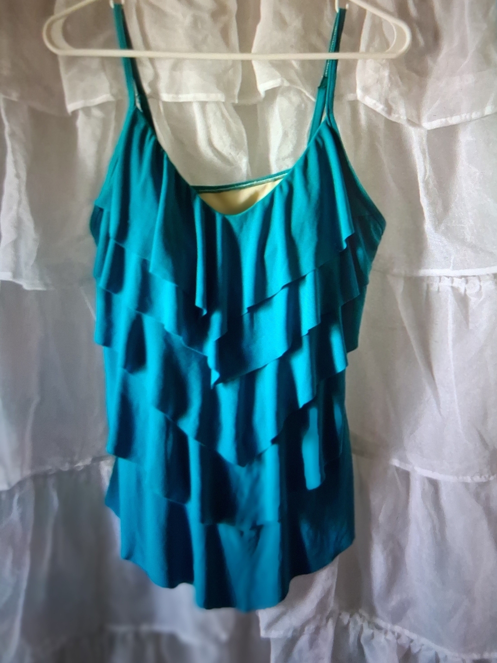 Teal Ruffle Swim Camisole with Adjustable Spaghetti Straps